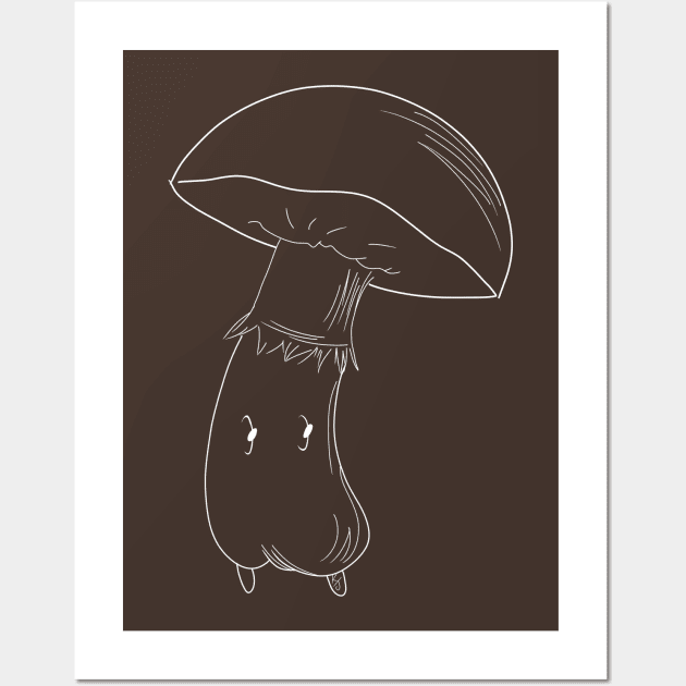 Boletus Mushroom White Lineart Wall Art by Pastel.Punkk